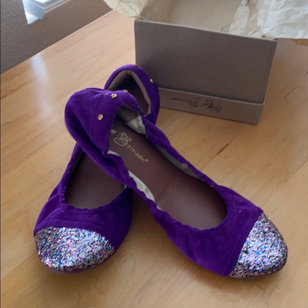 Women’s velvet sparkle purple flats